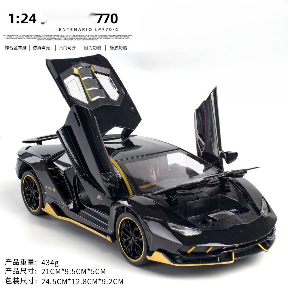1:24 Scale Lp770-4 Car Model Toy Doors Opened Alloy Diecast Sound Light Pull Back Supercar Model Office Table Ornament