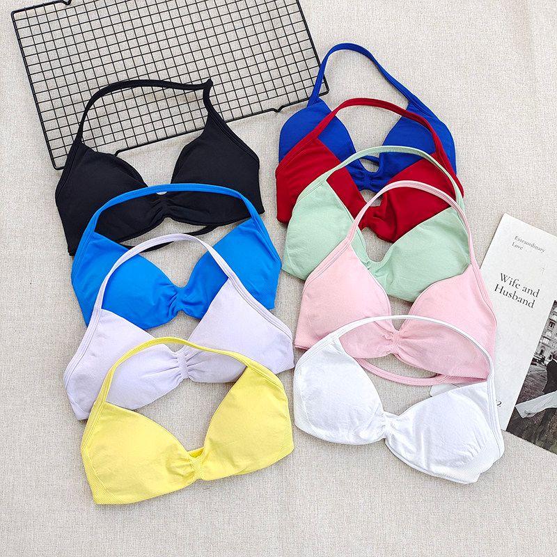 and American Hanging Neck Thin Drawstring DFY Sports Underwear Beauty Back Women Can Be Worn outside Comfortable Large Backless Breathable Fitness Bra