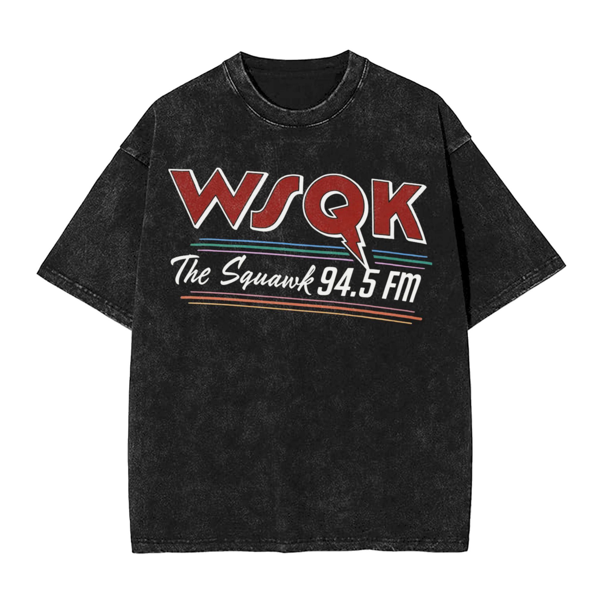 

WSQK The Squawk FM Washed T Shirt Fashion Streetwear for Unisex Women Hiphop Tee Comfortable Breathable Soft TShirts Cotton L