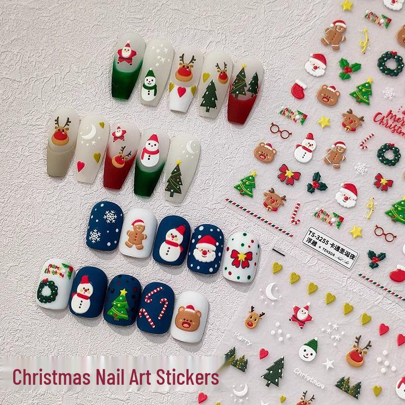 3D Weihnachten Nagelsticker: Weihnachtsmann, Rentier, Schneemann & Schneeflocken Dekorationen