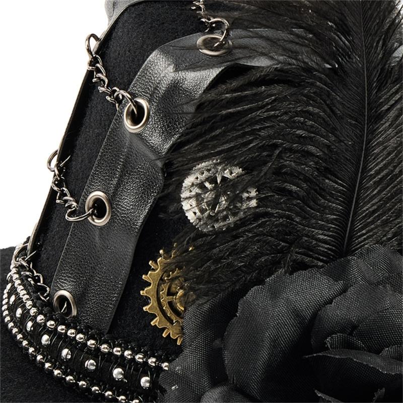 Elegant Chain Embellished Felted Hair Clip Dramatic Velvets Hat Clip Clockwork for Halloween Event