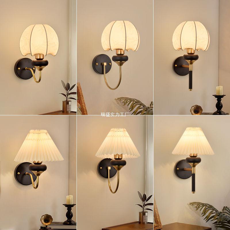 Nordic Retro Chinese-Style Wall Lamp: Solid Wood & Cream Bedside Light for Bedroom, Living Room & Aisle Decorations