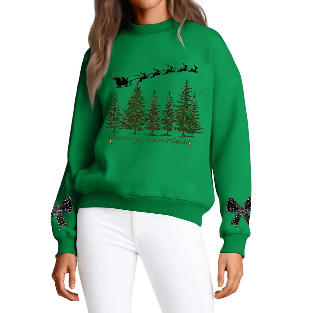 Moletom Feminino Casual de Moda com Gola Redonda, Manga Longa e Estampa de Natal