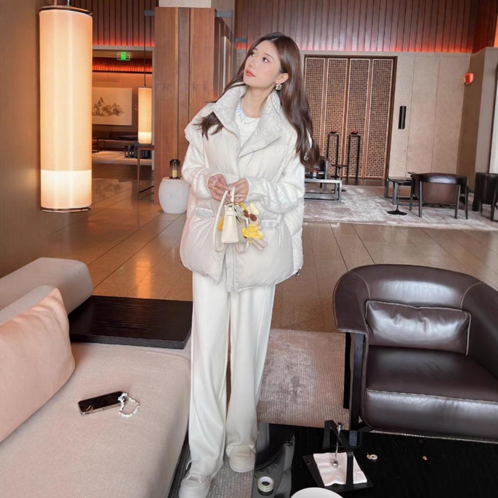 Winter 2024 new casual down jacket vest women's loose 90 white duck down stand-up collar bread jacket vest jacket