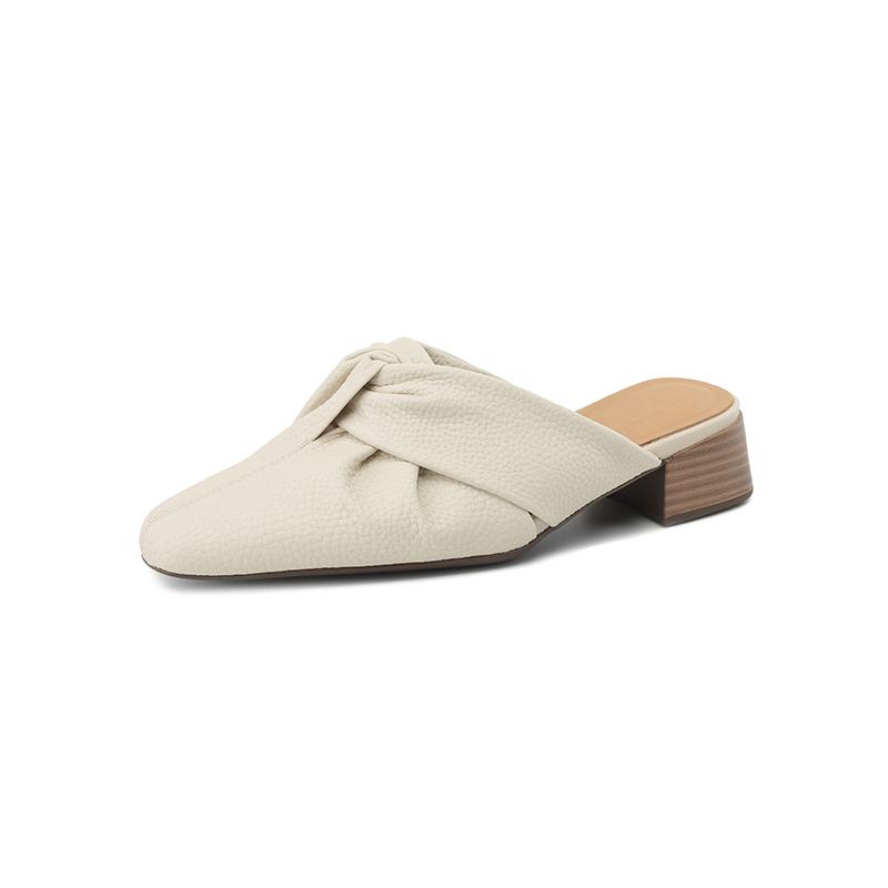 

Женские тапочки-мюли, лаконичный стиль, простые туфли на высоком каблуке, мюли из коровьей кожи с квадратным носком, новинка 2024 года, женские уличные тапочки на весну 34 бежевый