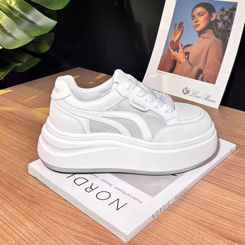 Little White Shoes Women's Summer New Thick-soled Muffin Board Shoes Leather Versatile Basic Four-season Casual Sports Shoes