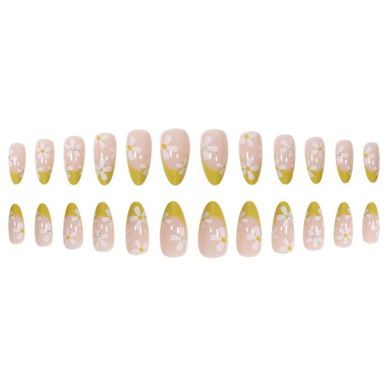 False Nails Press-On Tips With Pearl Design French Manicure Floral Decor Sweet Style Gel Glue Or Jelly Adhesive