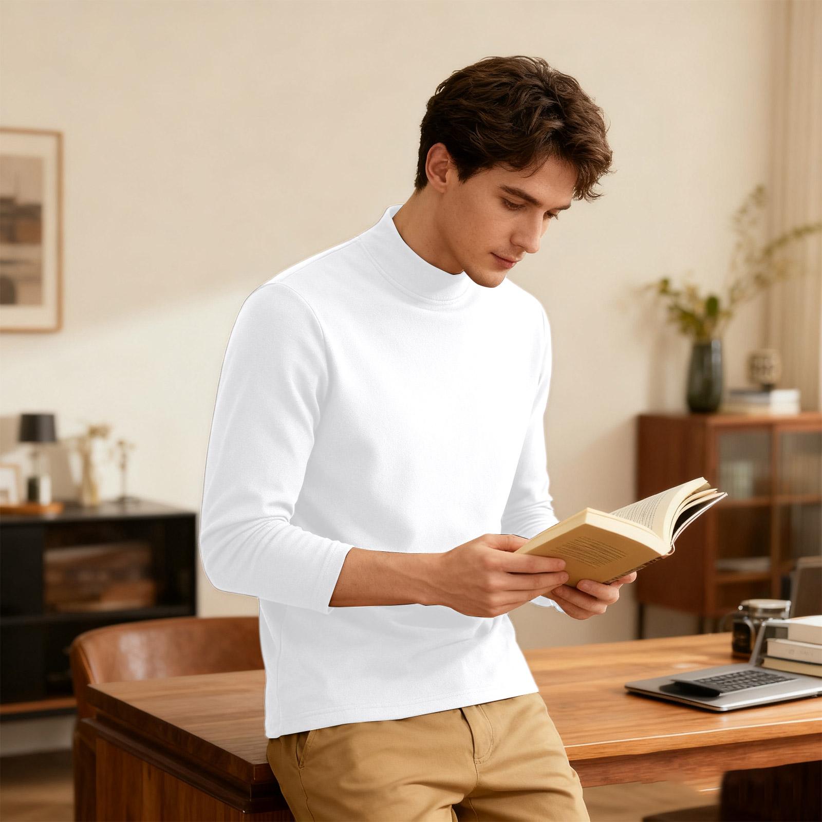 

Men s Velvet Semi High Neck Base Shirt With Double-sided Velvet And Elastic Thermal Underwear L білий