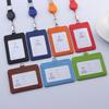 Retractable Lanyards ID Badge Holder Leather Bank Bus Pass Card Case Cover Men Women's Bank Credit Card Holder Strap Cardholder