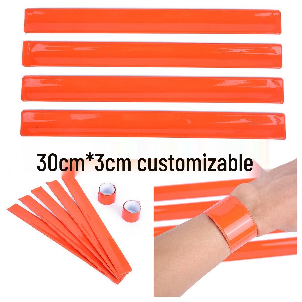 Custom Orange-Red Reflective Slap Bracelet: 30cm Night Cycling Safety Band with Logo Orange-red reflective slap bracelet