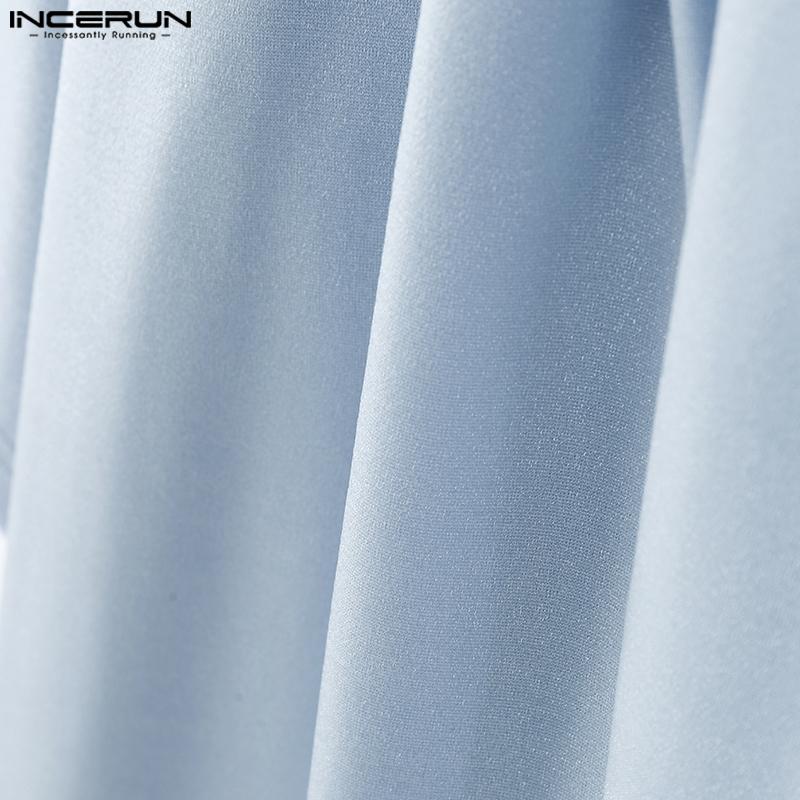 INCERUN Men Round Neck Tie Up Short Sleeve Solid Color Casual Loose Summer T-shirts