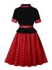Retro Colorblock Polka Dot Short Sleeve Dress with Turn-Down Collar - Elegant Spring/Summer Style
