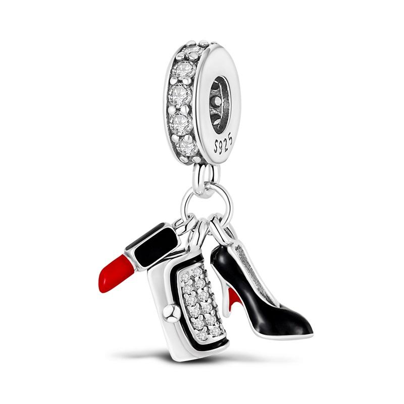 925 Silver Color Fashion High Heels Lipstick Camera Charms Bead Fit 3mm 925 Bracelets DIY Mother's Day Jewelry Gift