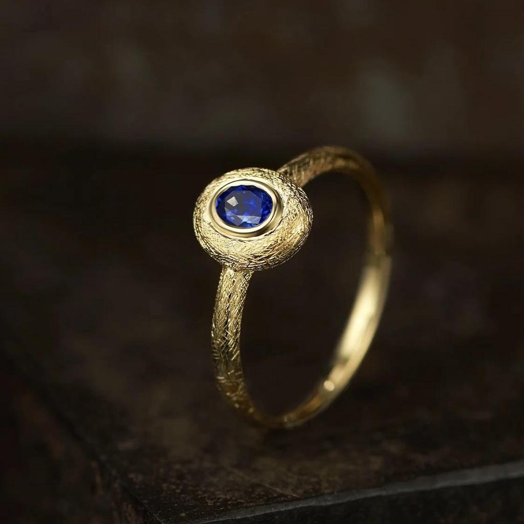 Exquisite Retro-Style Sapphire Jewelry Set: Adjustable Ring, Stud Earrings, Necklace for Women