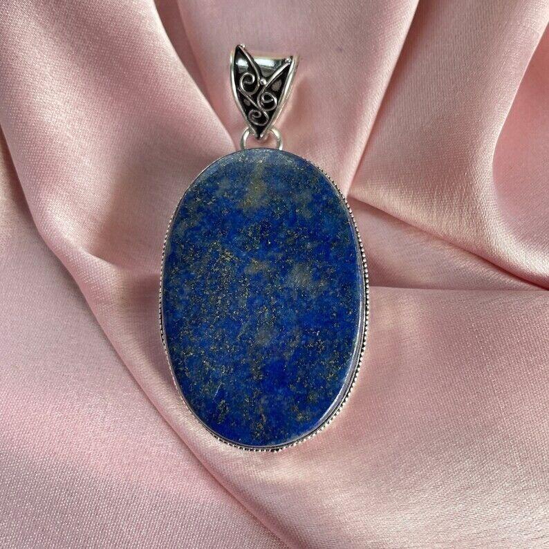 Lapis Lazuli Pendant With Silver Chain Necklace 925 Sterling Silver Pendant