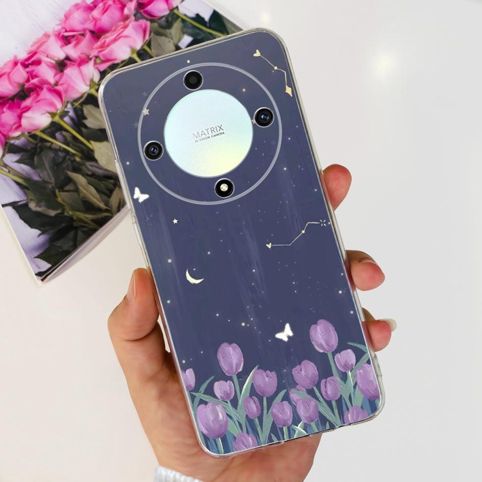 For Honor X9b 5G Case ALI-NX1 Popular Flower Soft Clear Silicon TPU Cover For Honor X9a RMO-NX1 HonorX9 ANY-NX1 Shockproof Funda