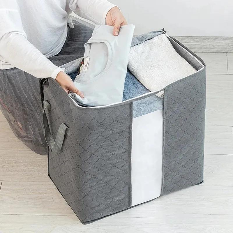 NEW Foldable Storage Box Portable Clothes Organizer Tidy Pouch Suitcase Non-woven Home Storage Box Quilt Storage Container Bag Box