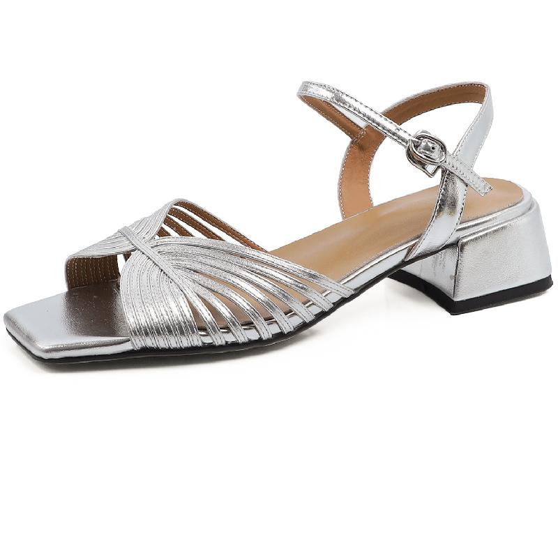 

Luxury Gold Silver Women s Sandals Summer Shoe Open Toe Casual Medium Heel Straps Party Shoes Designer Strap Flip Flops For Girl 39