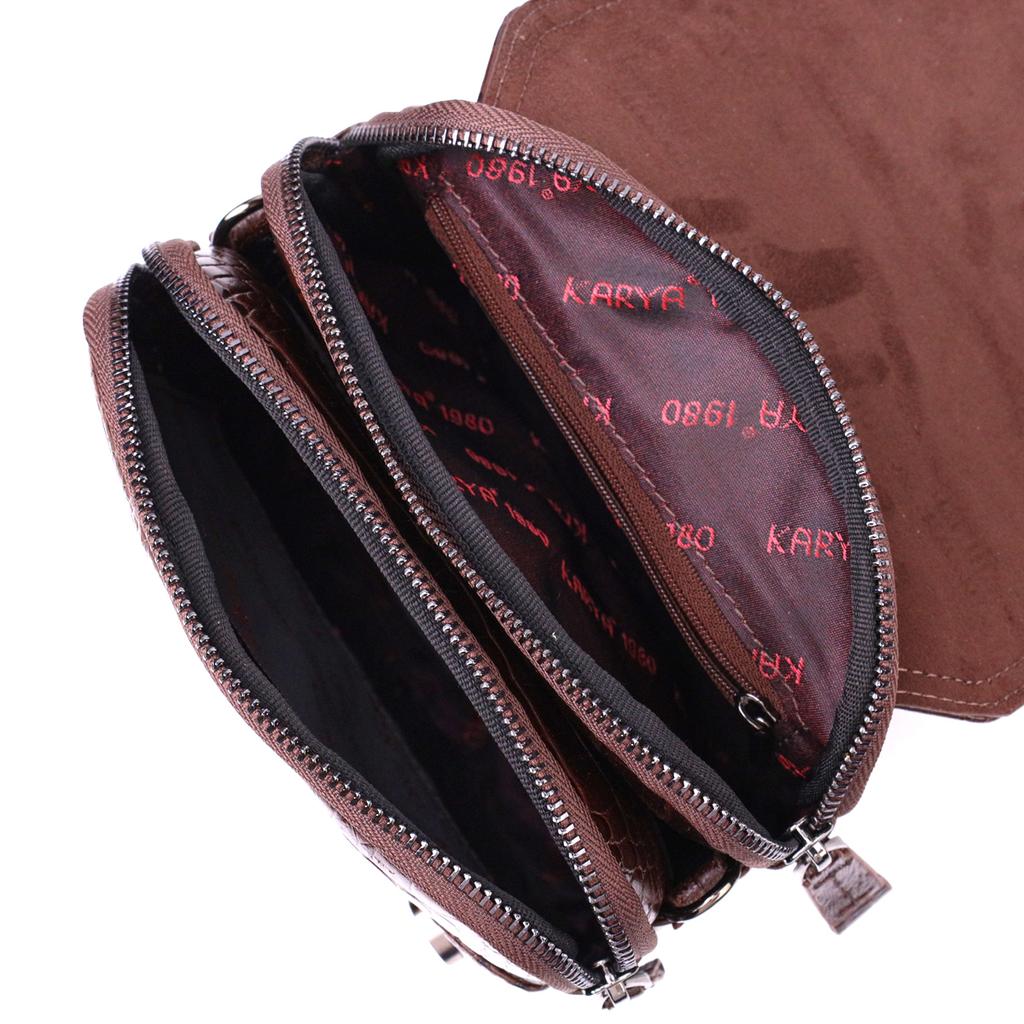 Men's Vertical Bag Made of Genuine Leather with Crocodile Embossing KARYA 21946 Brown