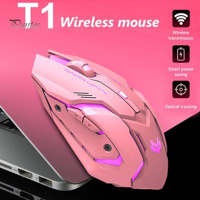 Mouse da gioco wireless ottico USB retroilluminato silenzioso ricaricabile T1 ergonomico 2.4G