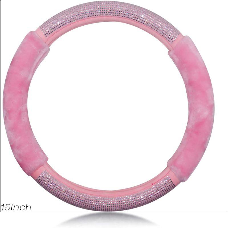 

Diamond-Encrusted Stylish and Shiny Car Steering Wheel Cover, Winter Plush Warm Anti-Slip Handle Cover, Women s Steering Wheel Protective Cover Pink