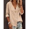Blusa Informal Boho de Algodón y Lino para Mujer, Color Beige, Cuello en V, Manga Larga, Verano