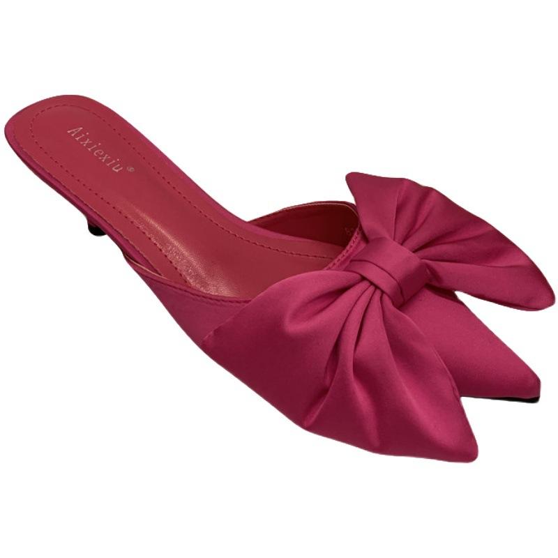 Spring and summer new fashion pointed middle heel thin heel bag head single shoes half slippers women wear high heels cool slippers