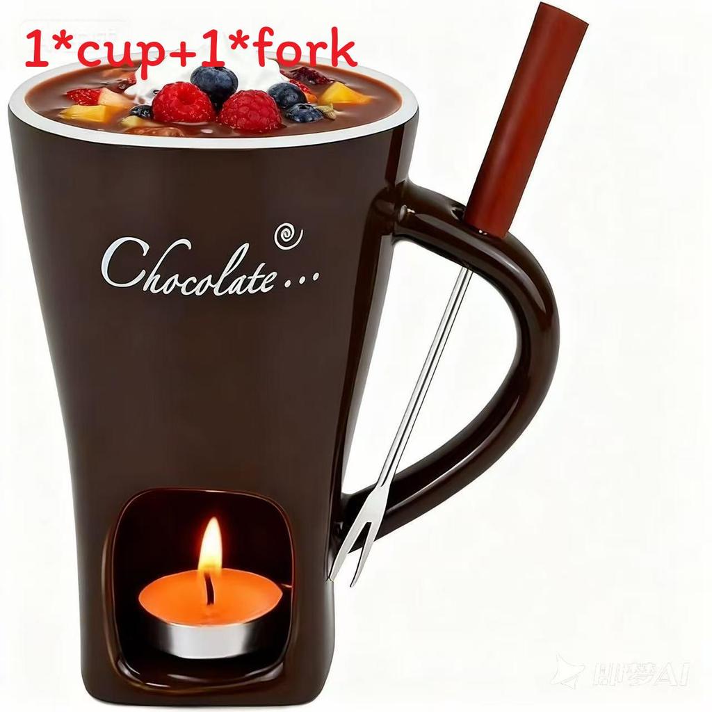 Kreativní čokoládový sýrový fondue hrnek s vidličkou Keramický hrnek na horký hrnec pro milovníky dezertů hnědá