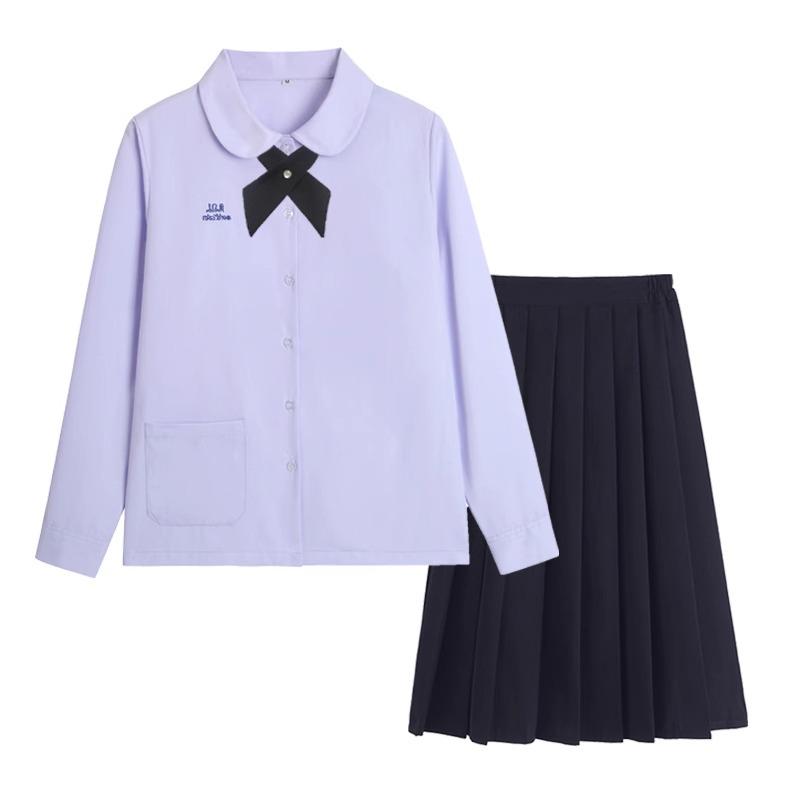 Thai Style Girls' Short/Long Sleeve School Uniform Shirt with Embroidered Badge for JK High School Students