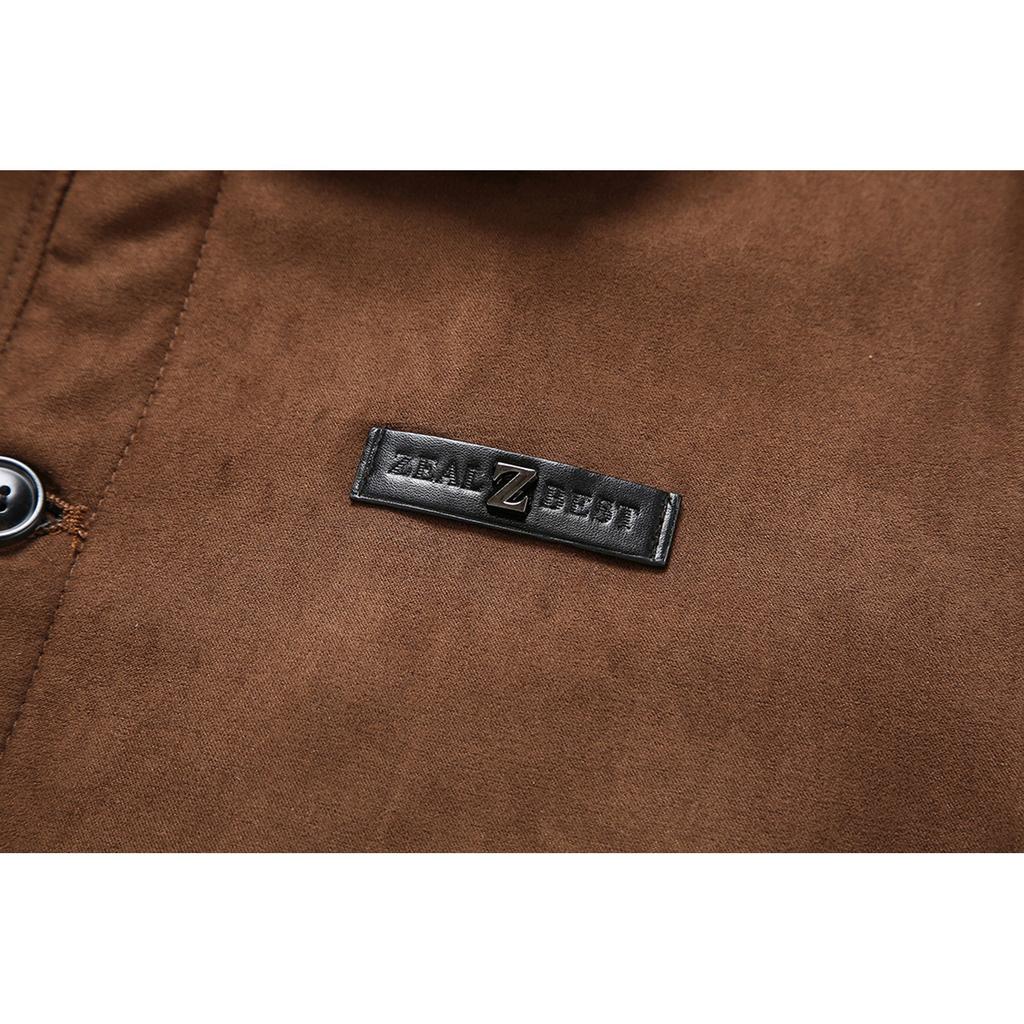 Heren Casual Multi-pocket Suède Fleece-gevoerd Rits-sluiting Opstaande Kraag Warme Jas