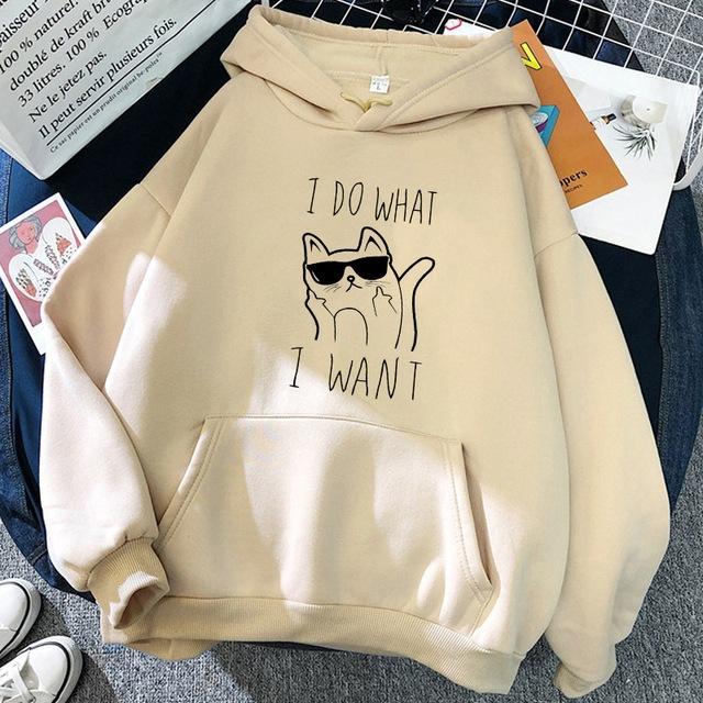 New Black Long Sleeve Hoodie Tops Woman Cat Shark Hooded Sweatshirts Funny Animal Cartoon Printing Graphic Pullover Streetwear