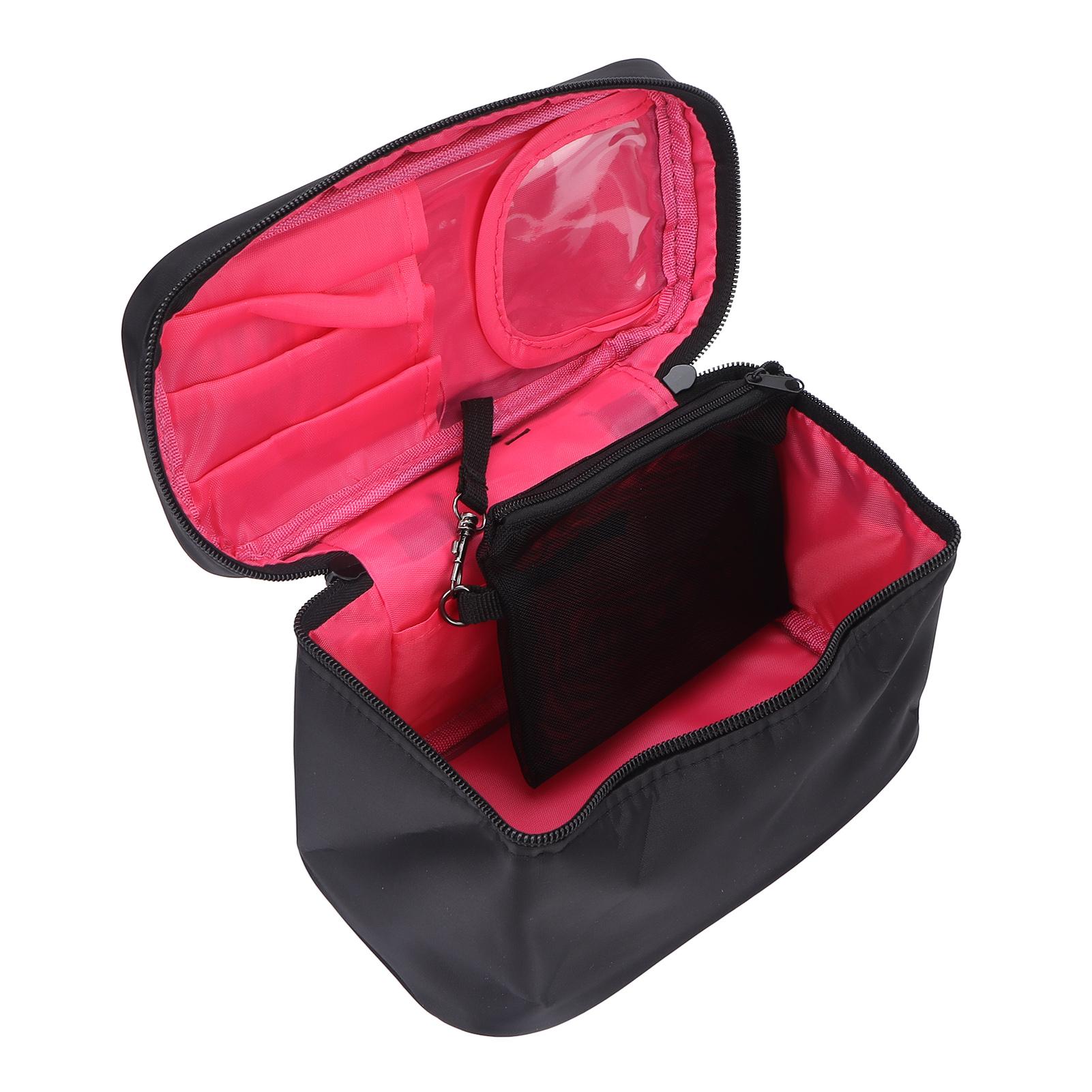 Makeup Bag Multifunctional Pink Inside Black Outside Large Capacity Portable Fashion Portable Nylon Makeup Wash Storage