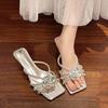 Fashion Big Size Shoes Woman 2025 Slippers Casual Square heel Pantofle Glitter Slides Luxury Block Summer New Jelly Fashion Floral