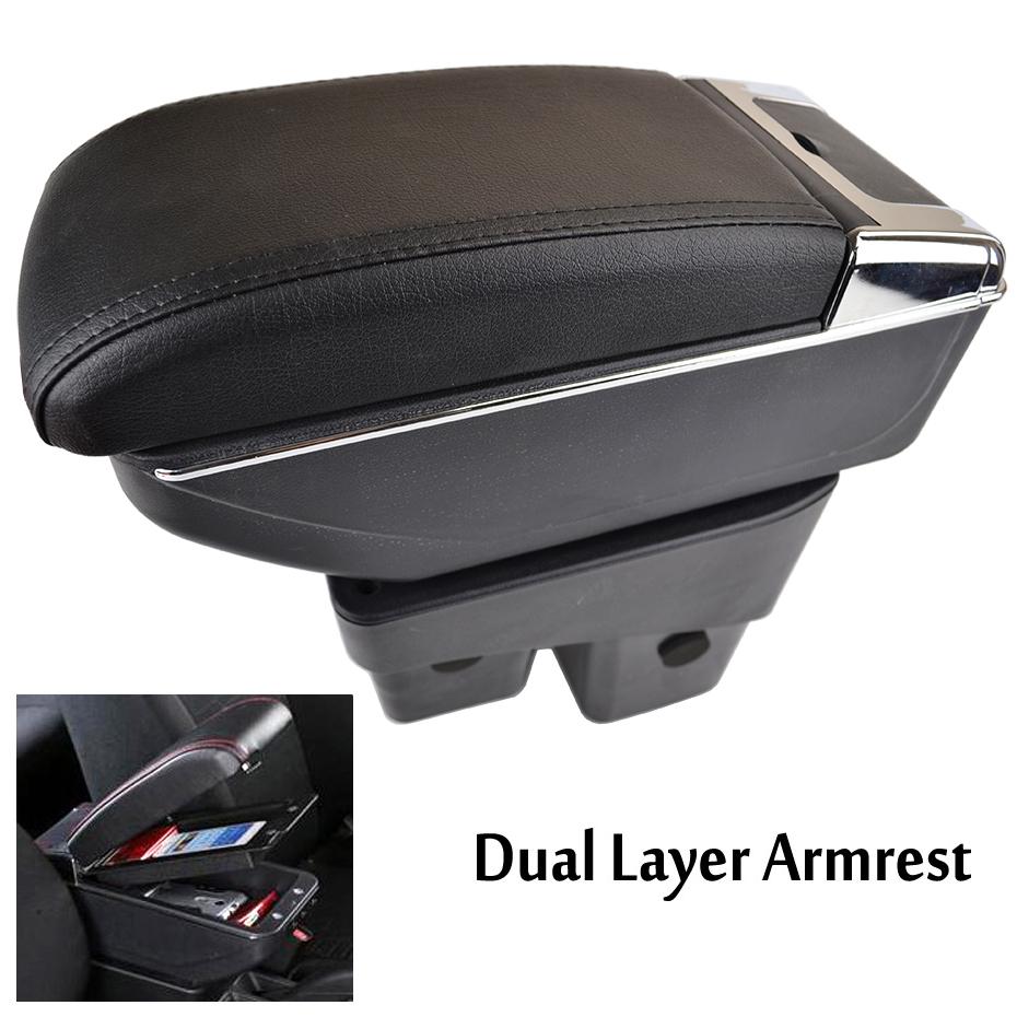 Dual-Layer Black Leather Arm Rest For Fit Jazz Hatchback 2002-2008 Centre Console Storage Box Armrest