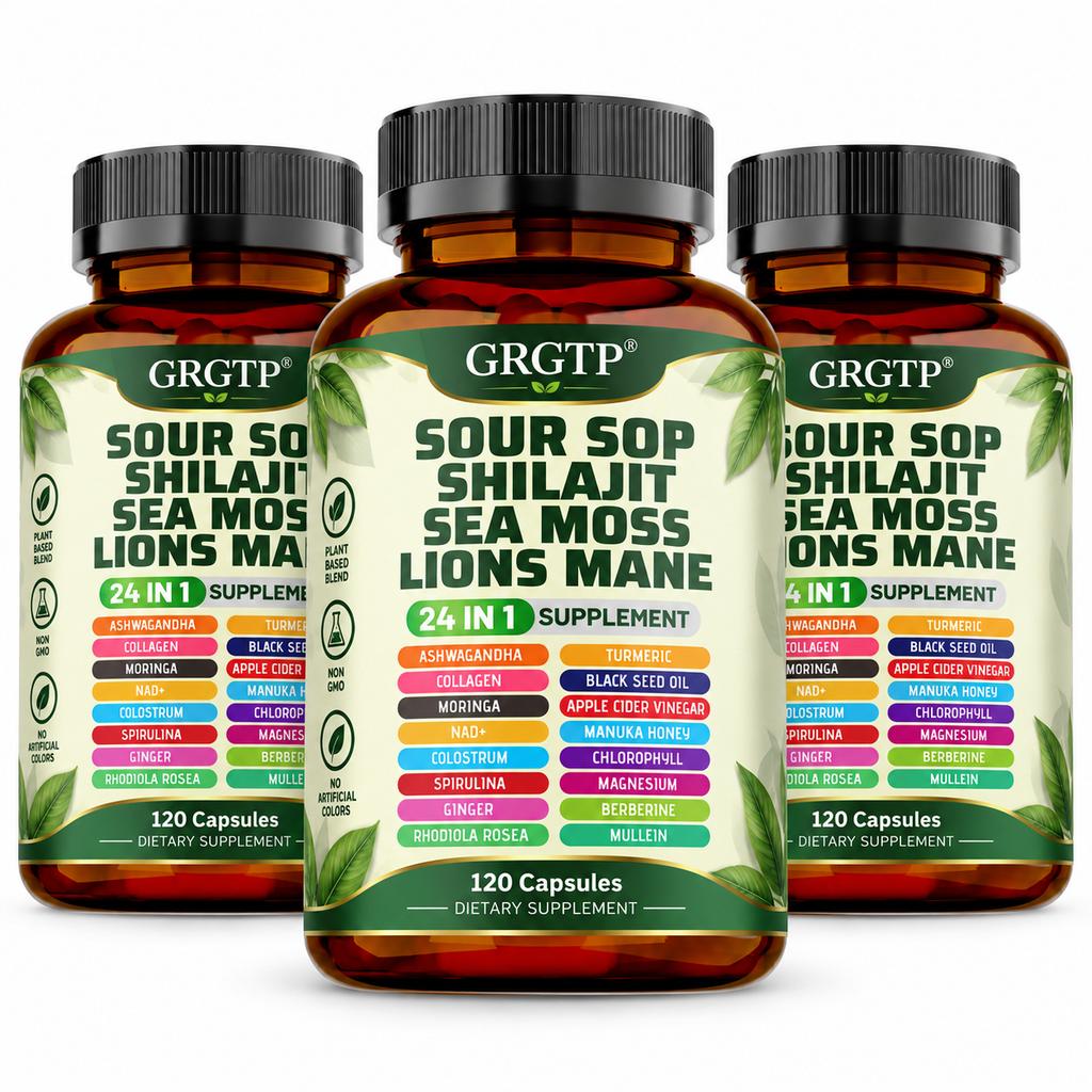24-in-1 Supplement, featuring a blend of Shilajit, Graviola, Sea Moss, Lion’s Mane, and Ashwagandha – For Adults