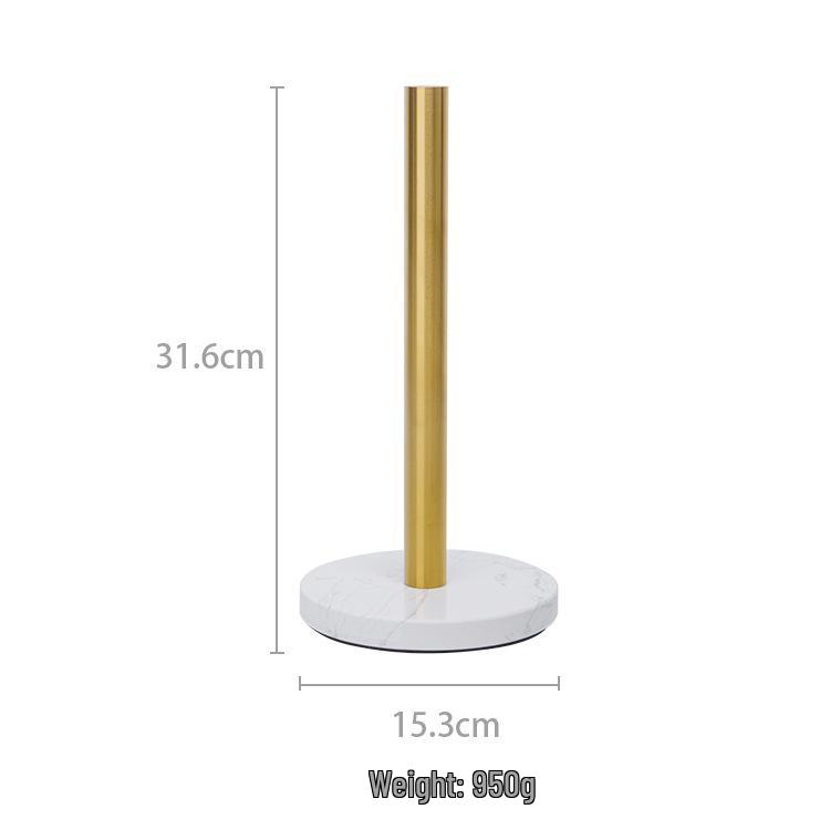 Brass-Plated Gold Marble Tissue Holder: Luxury Vertical Kitchen Paper Roll and Cling Film Stand