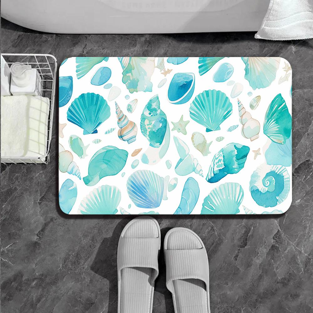 Shells Pattern Rug For Bath And Kitchen Super Absorbent Quick Dry Rubber Backed Dirt Resistant Bath Rugs Mats