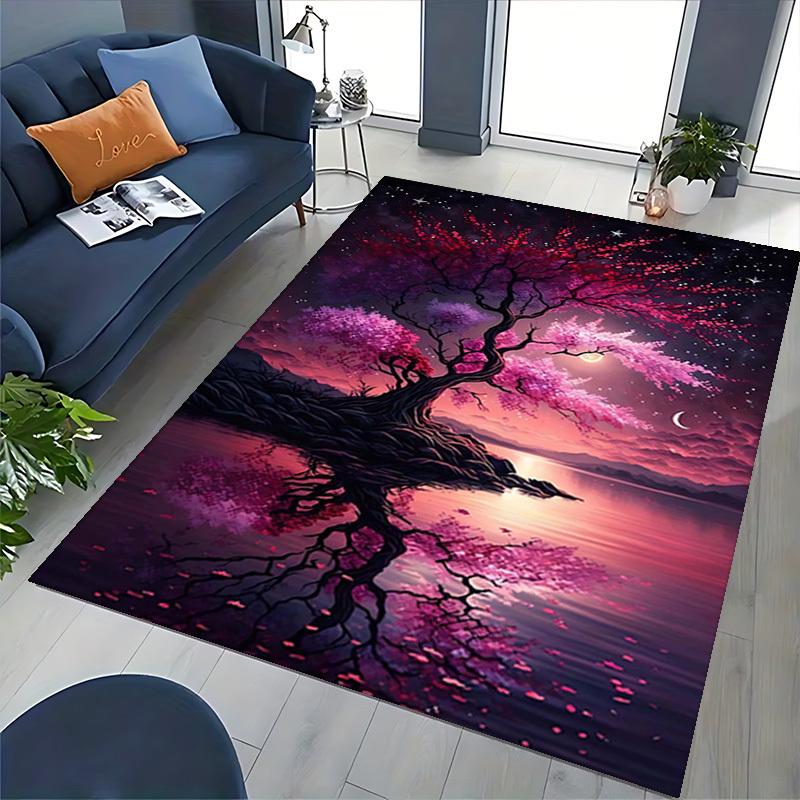 1pc Anime Cherry Blossom Tree Chair Mat - Fantasy Office Rug with Moon and Stars, Suitable for Home Decor, Game Room, Seasonal Gift.A097