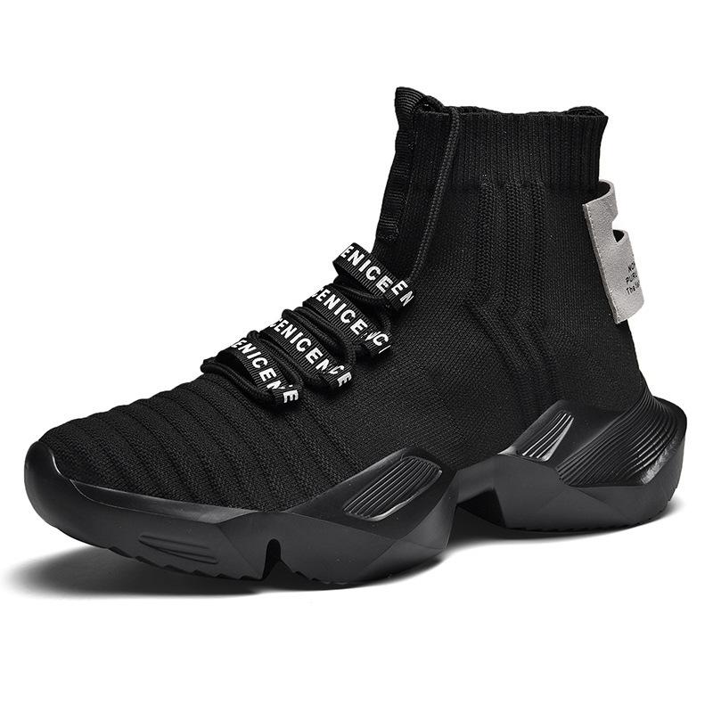 Fashion Men High Top Casual Shoes Male Sneakers Fashion Trend Mesh Shoes Cover Foot Breathable Socks Sports Running Shoes Heightening