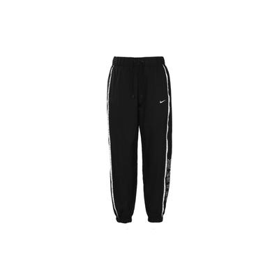 Retro Sport Weblogo Kordelzug Locker Sitzende Lange Hose Damen Hose Schwarz CK1409-010