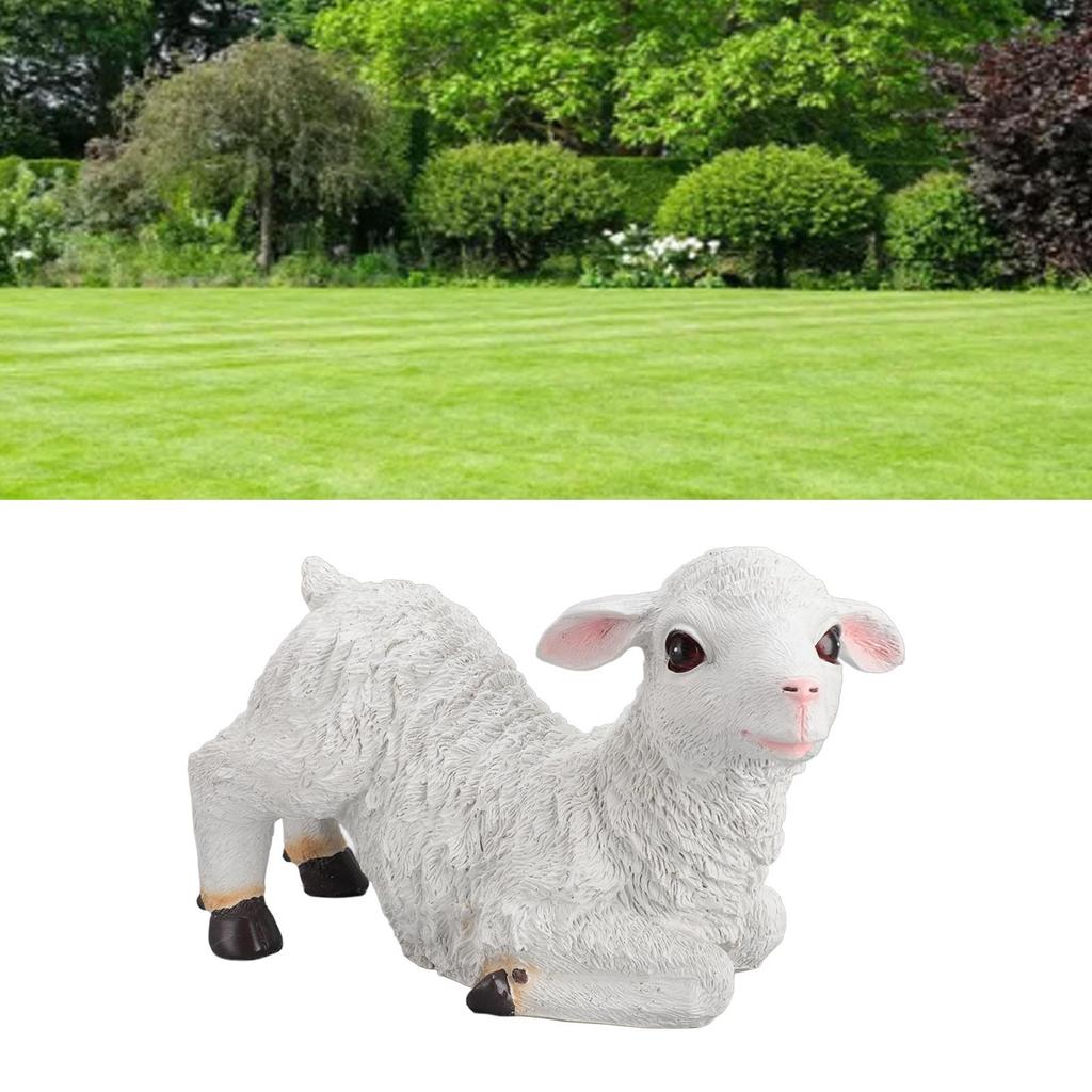 Resin Sheep Ornament Multipurpose Cute Vivid Fine Crafted Waterproof Garden Sheep Statue for Outdoor Indoor