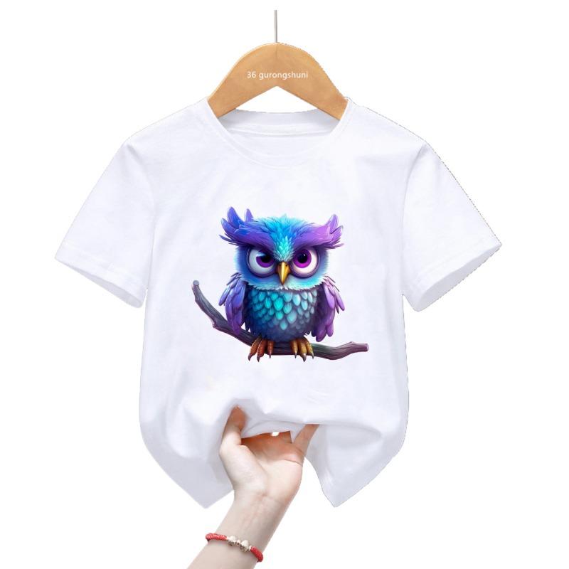 

Футболка из 100% кавайного хлопка с изображением маленького слона, дракона, собаки, лисы, розовой совы, с изображением животных из мультфильмов, детская одежда для мальчиков и девочек, футболки с коротким рукавом 100