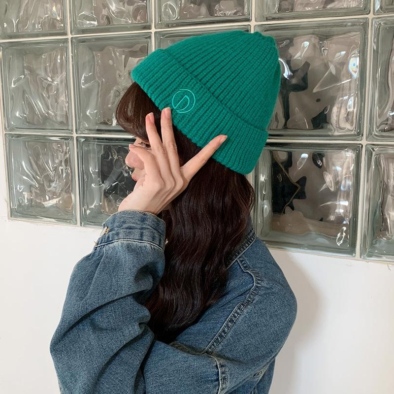 Hat for Women Autumn and Winter Letter Embroidery Knitted Hat Korean Style Trendy Versatile Warm Wool Hat Cold Hat Men