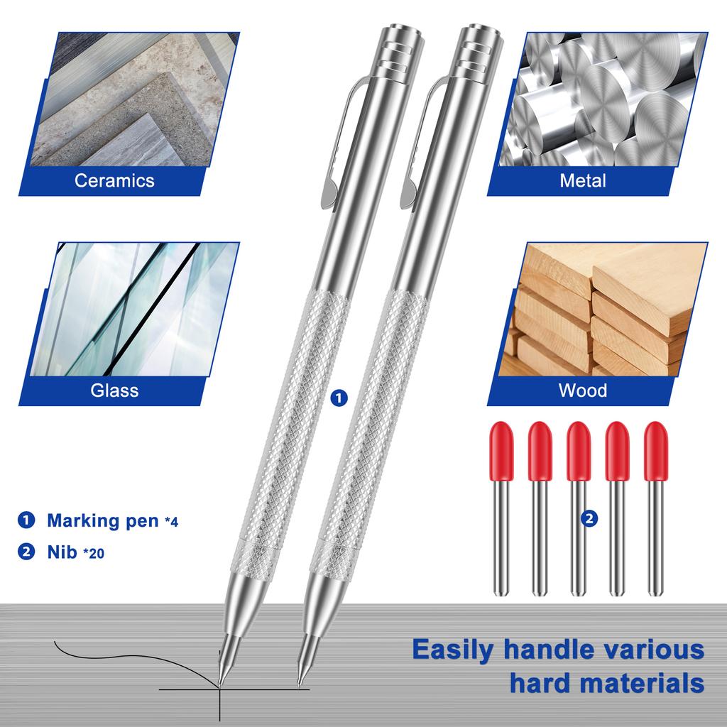 4PCS Scribe Pen Scribe Tool Carbide Scriber Pen Metal Wood Glass Tile Cutting Marker Pencil Woodworking Hand Tools Engraving Pen
