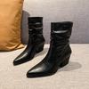 Aphixta 7cm High Heels Modern Boots Black Pleated Ankle Boots Women Winter Boot Pointed Toe Shoes botas mujer botines