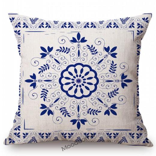 Traditional Delft Navy Blue Toile Floral Pattern Elegant Royal Luxury Home Decoration Cotton Linen Sofa Pillowcase Cushion Cover