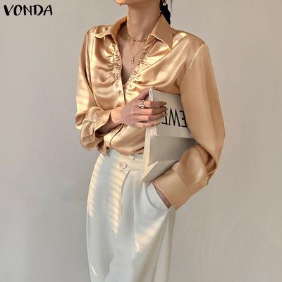Elegant Women Pleating Lapel V Neck Long Sleeve Buttons Up Casual Office Shirts Blouse