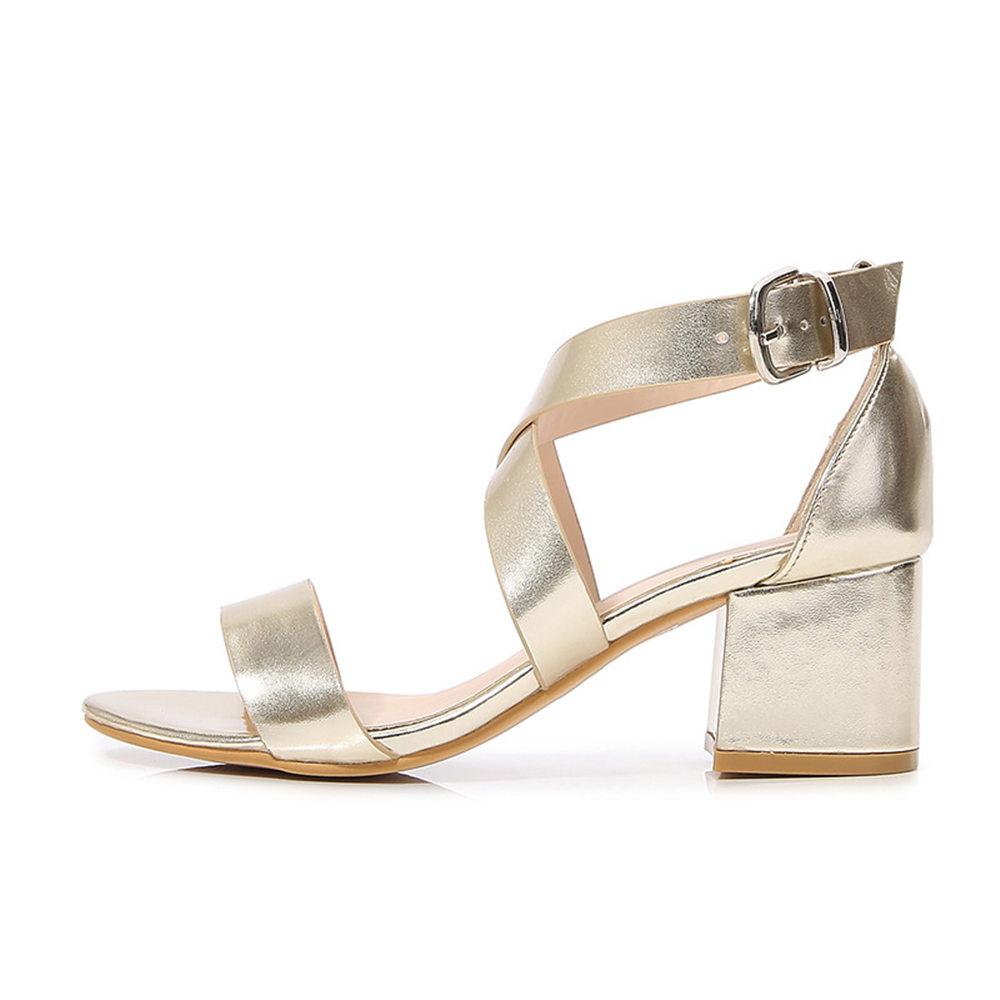 

Женская обувь Сандалии с перекрестными ремешками Сандалии на квадратном каблуке Серебристо-золотые туфли Летние классические удобные туфли из искусственной кожи 10