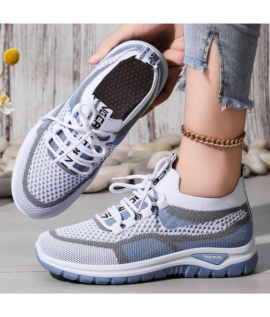 Women's Plus Size Comfortable Flyknit Casual Shoes with Thick Sole and Breathable Mesh, Height-Boosting Design.