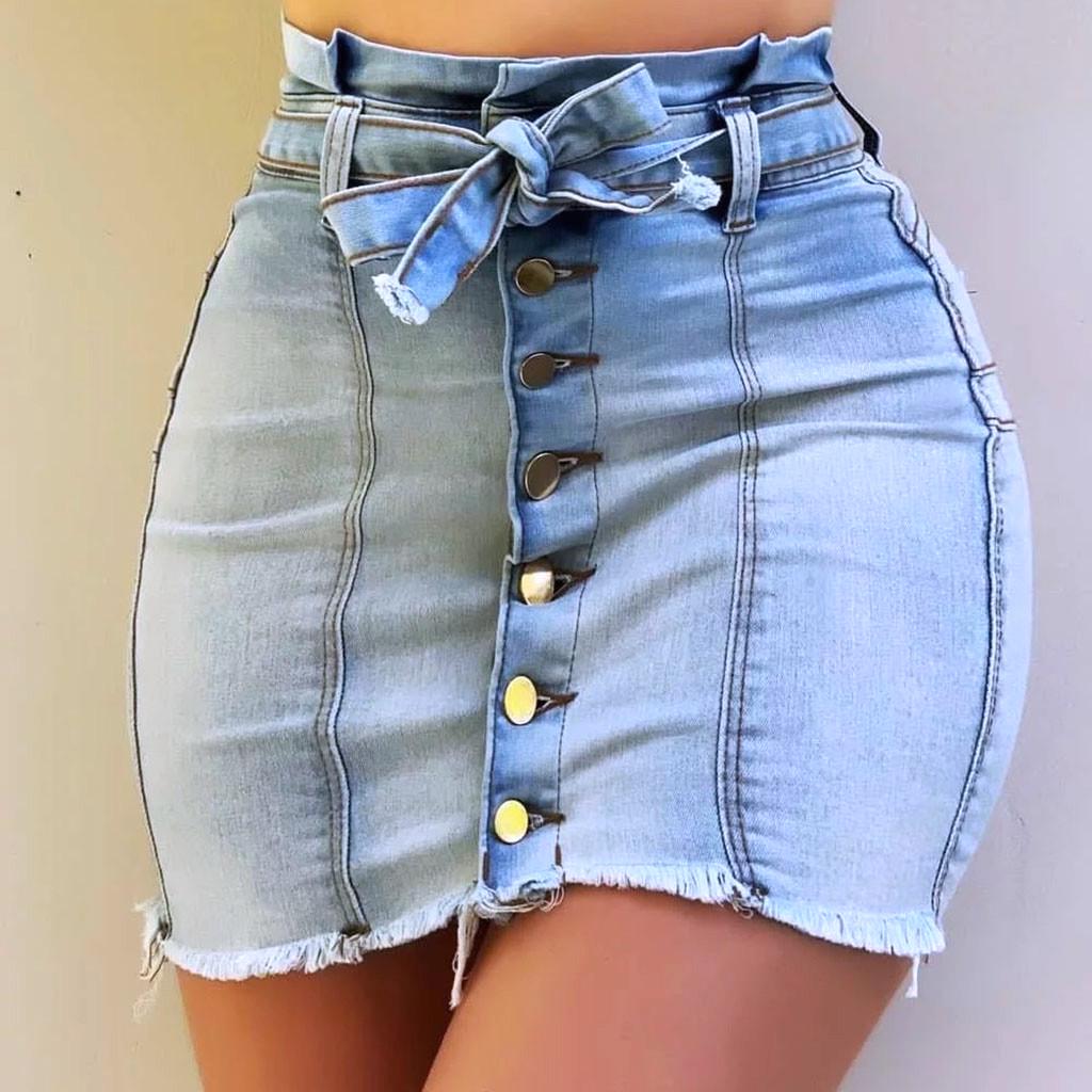 

Женская сексуальная узкая джинсовая юбка на пуговицах, повседневная однотонная тонкая юбка на шнуровке M